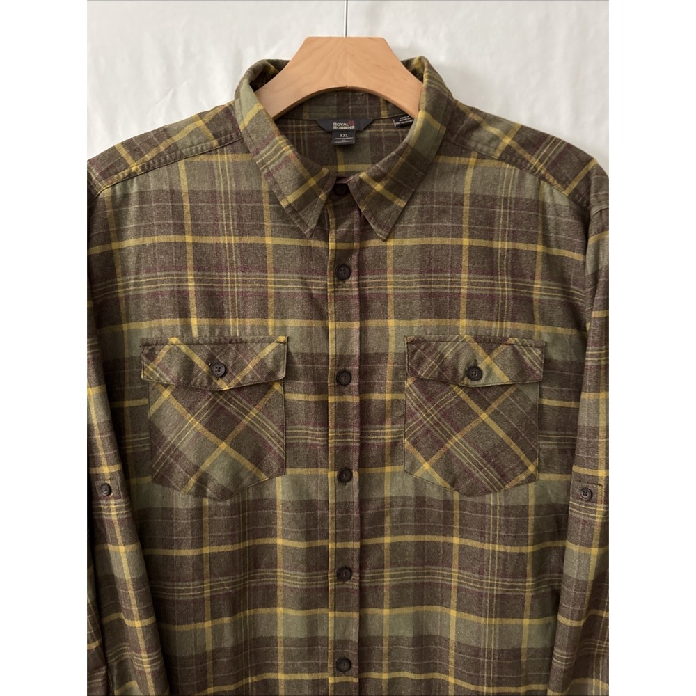 Royal Robbins Shirt Mens XXL Long Sleeve Button Up Tan Plaid Flannel NWOT